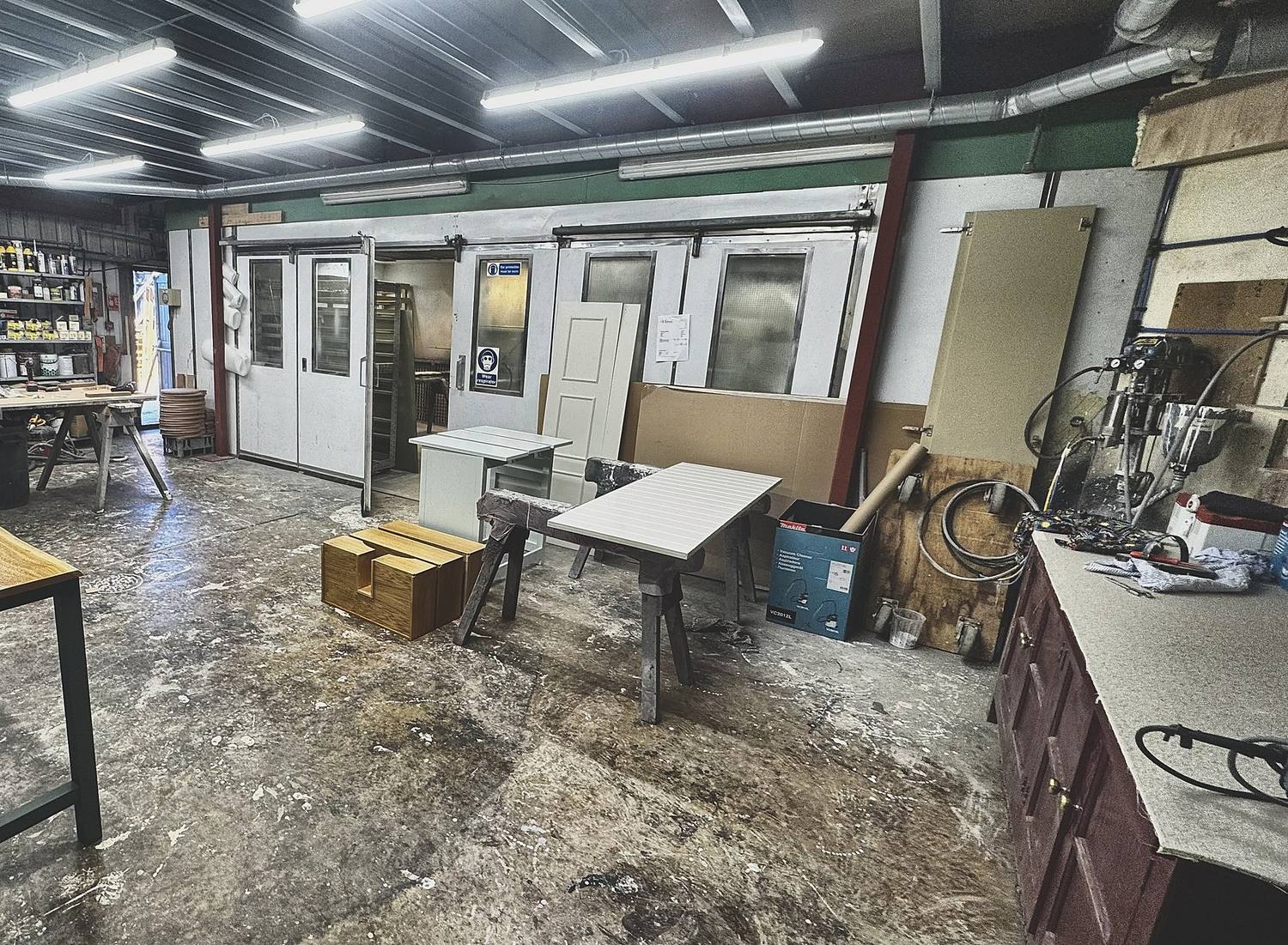 The finishing shop, with the spray booth