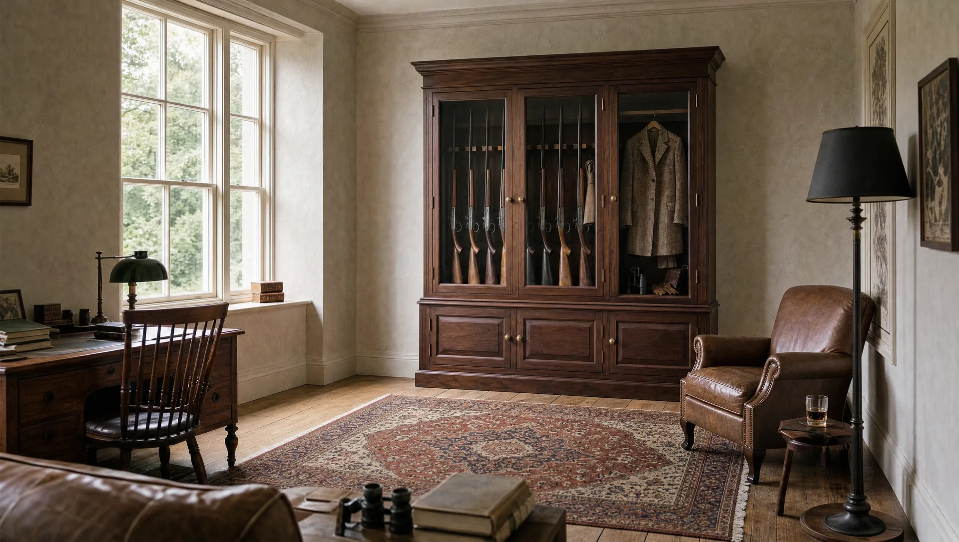 The Alde gun cabinet in a boot room with coats and boots