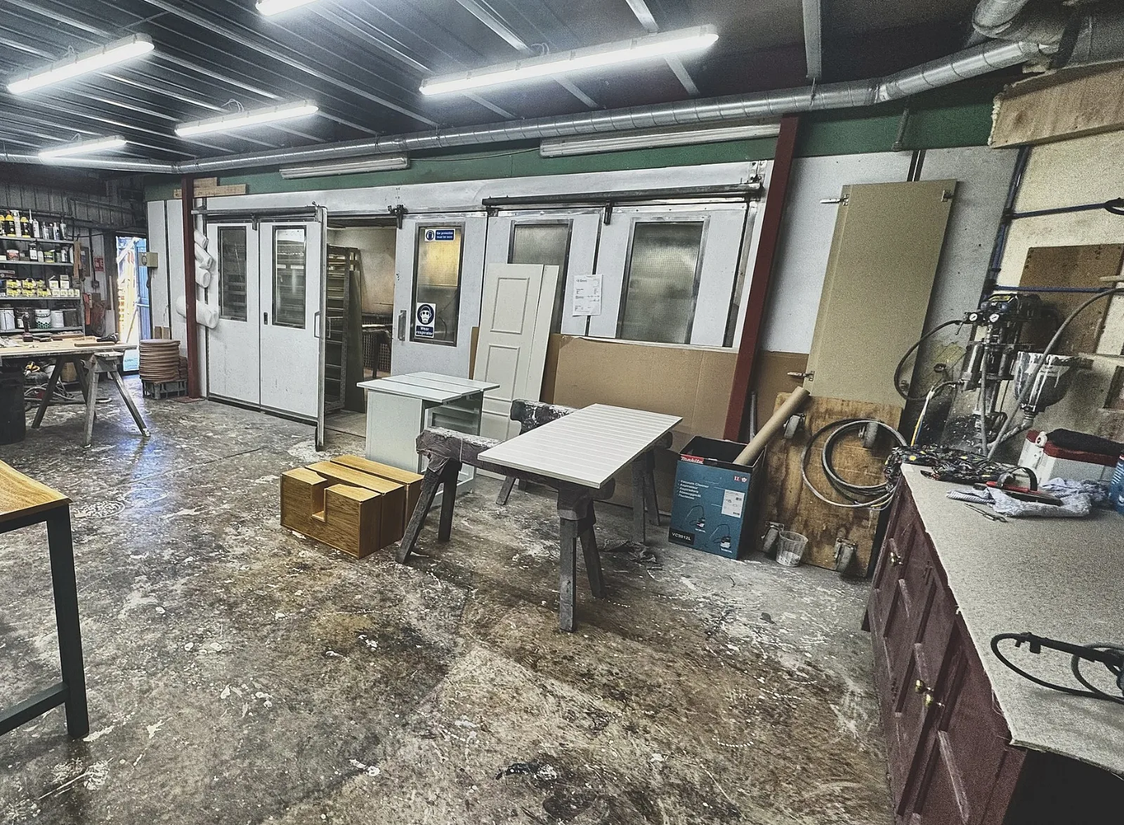 The finishing shop, with the spray booth